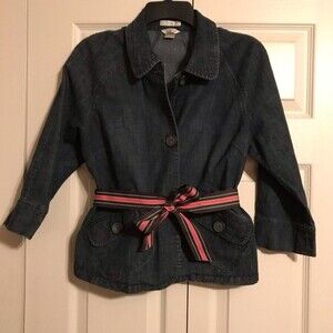 CHRISTOPHER & BANKS Small Stretch Jean Jacket Belt Ribbon Layering Blazer Denim